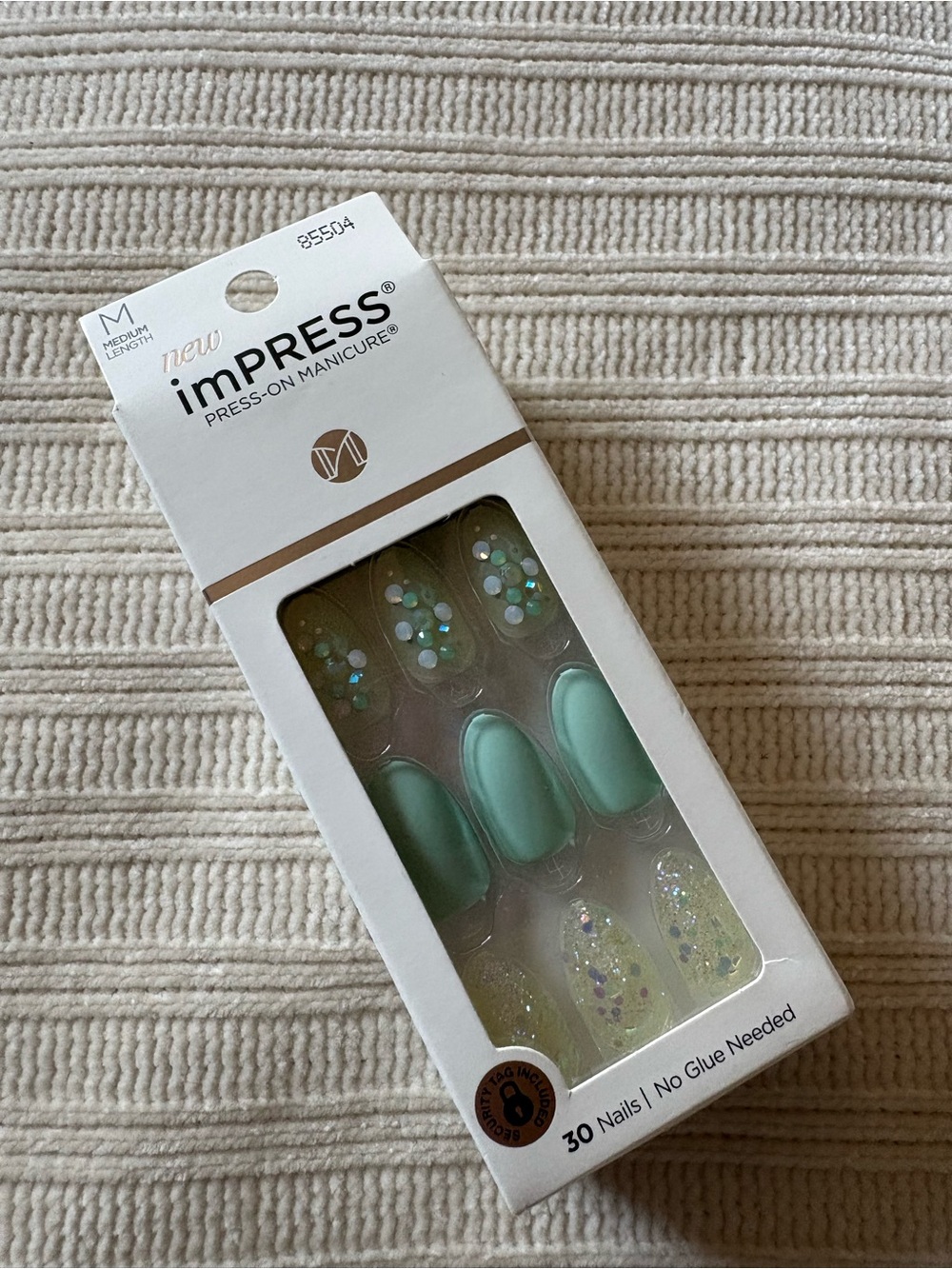 imPRESS Press-On Manicure Medium Length Mint Green & Glitter Nails